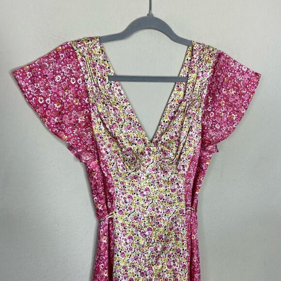 Cinq à Sept Jessica Midi Pink Yellow Dress Floral Stripe Wrap Size 0 - Picture 7 of 11